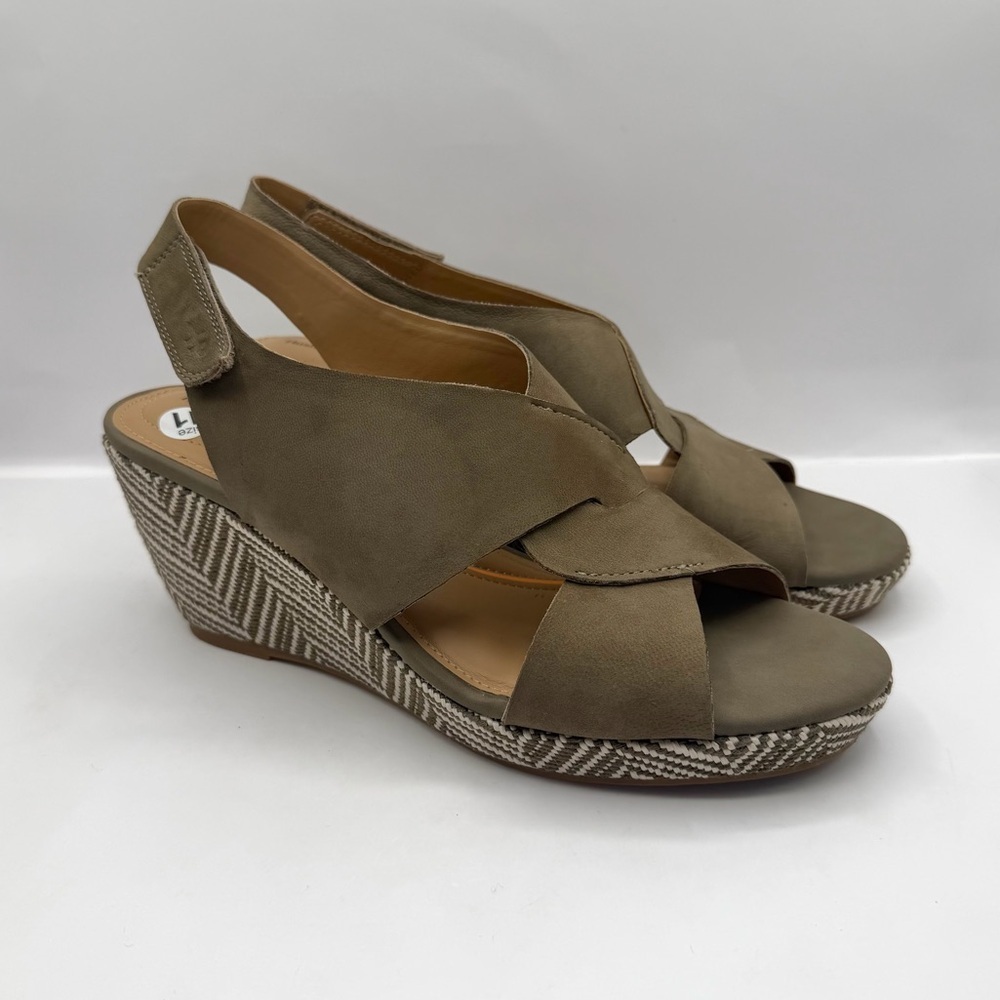 HUSH PUPPIES Griffon Slingback Wedge Sandal Olive Green 11M Platform, Leather